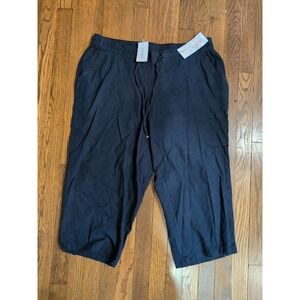 NWT Evans Wide Leg Linen Capris Crop Pants Woman Plus 18 Hi Rise Navy Pockets